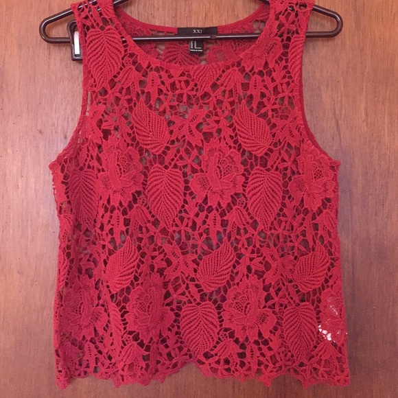 Forever 21 Tops - Forever 21 Red Lace Cropped Tank Top